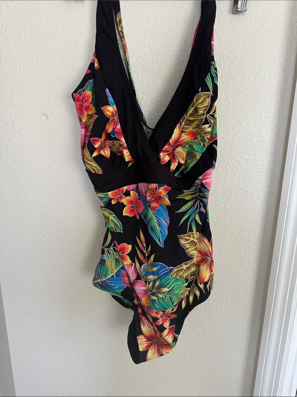 Woman’s Black Tropical Floral One-Piece Swimsuit